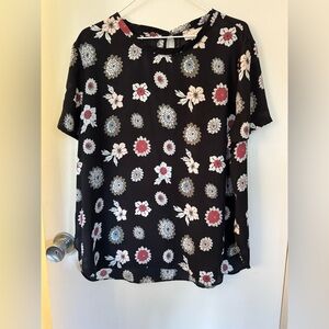 LOFT Floral Blouse - Black and Cream